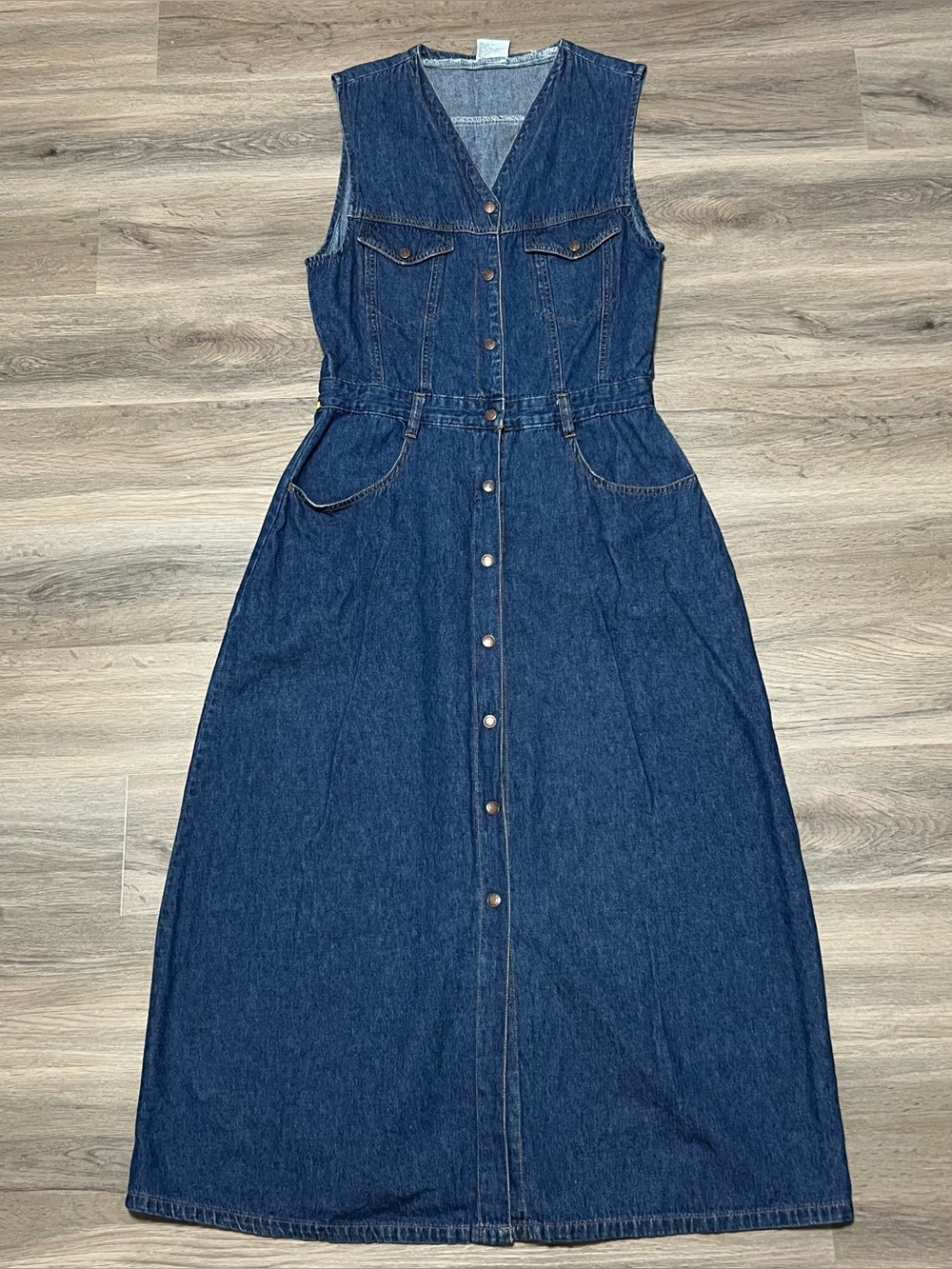 Vintage Jordache Women's 14 Maxi Dress Blue Jean Denim Button Front Pockets 90s